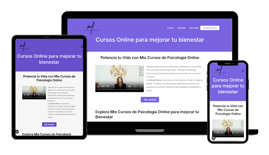 Responsive web design of Miriam Ferrer's course platform
